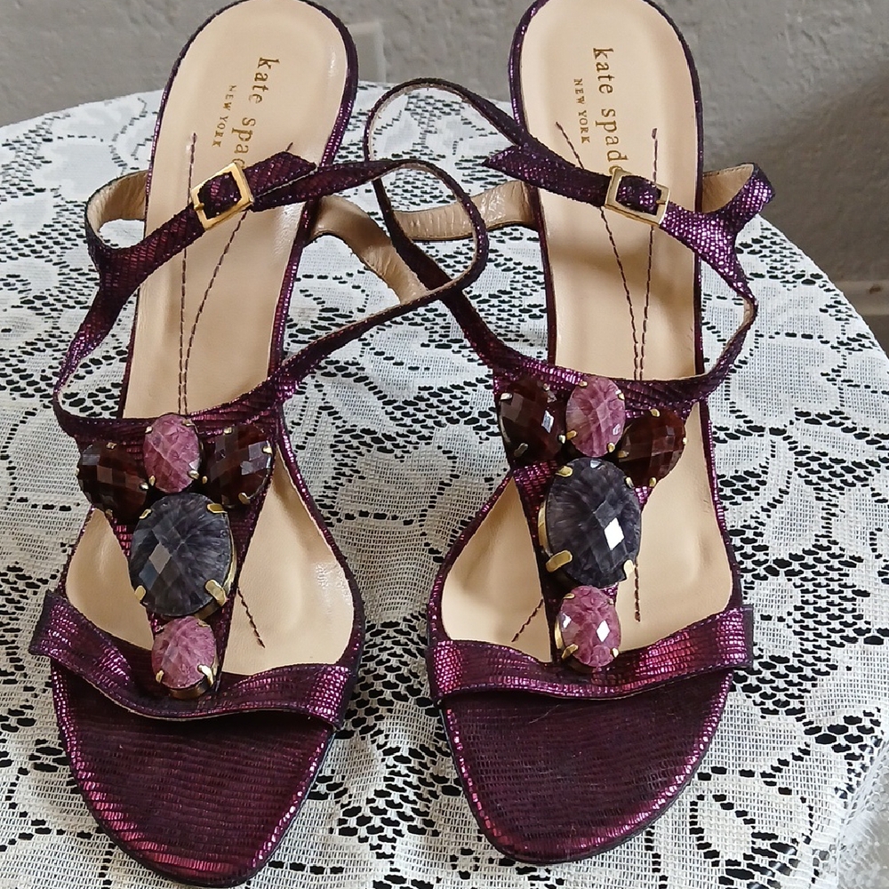 Kate Spade Purple Strappy Sandals with Gem Stone Accents - Picture 8 of 8